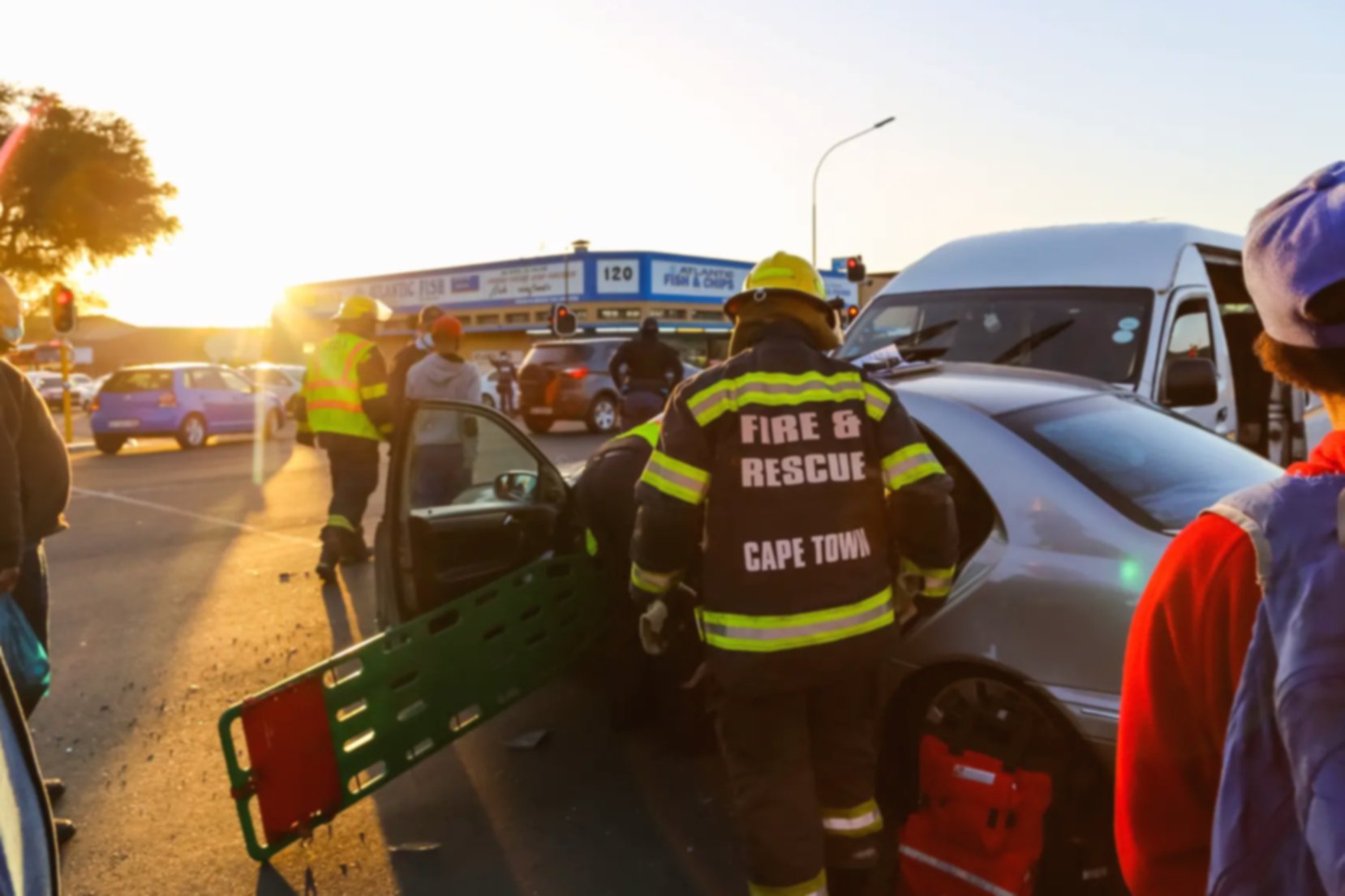 Rescue workers attending to a car crash in Cape Town