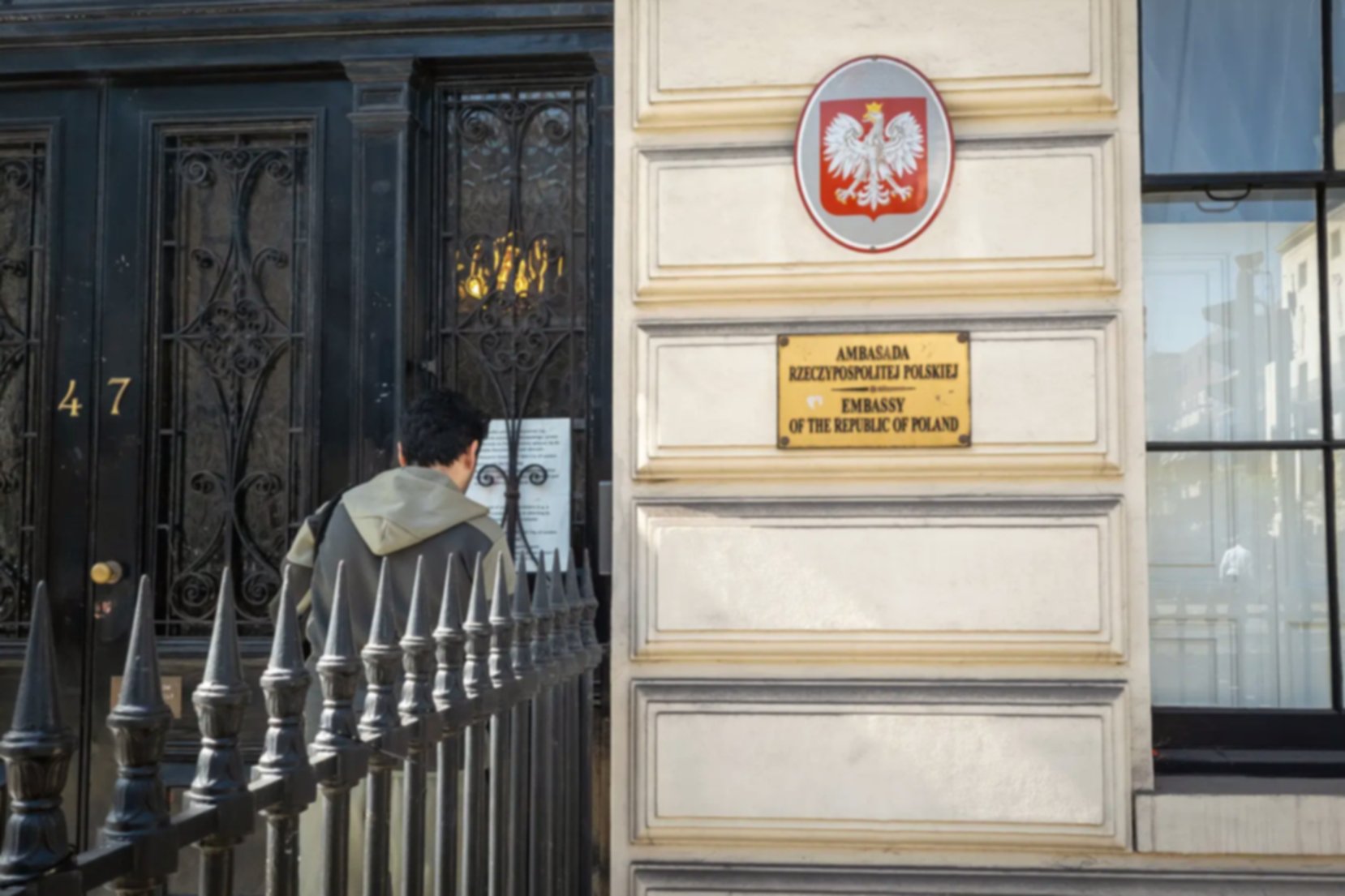 The front entrance to the Polish embassy in London