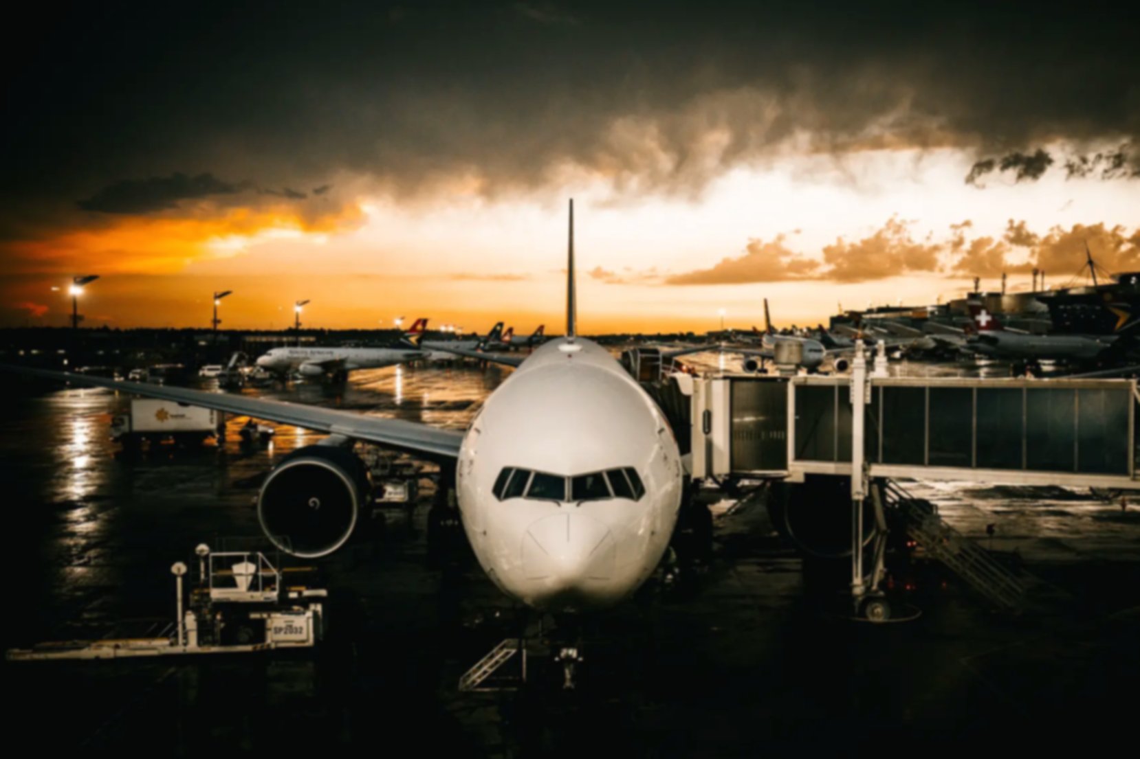 OR Tambo airport in Johannesburg, a plane at sunset