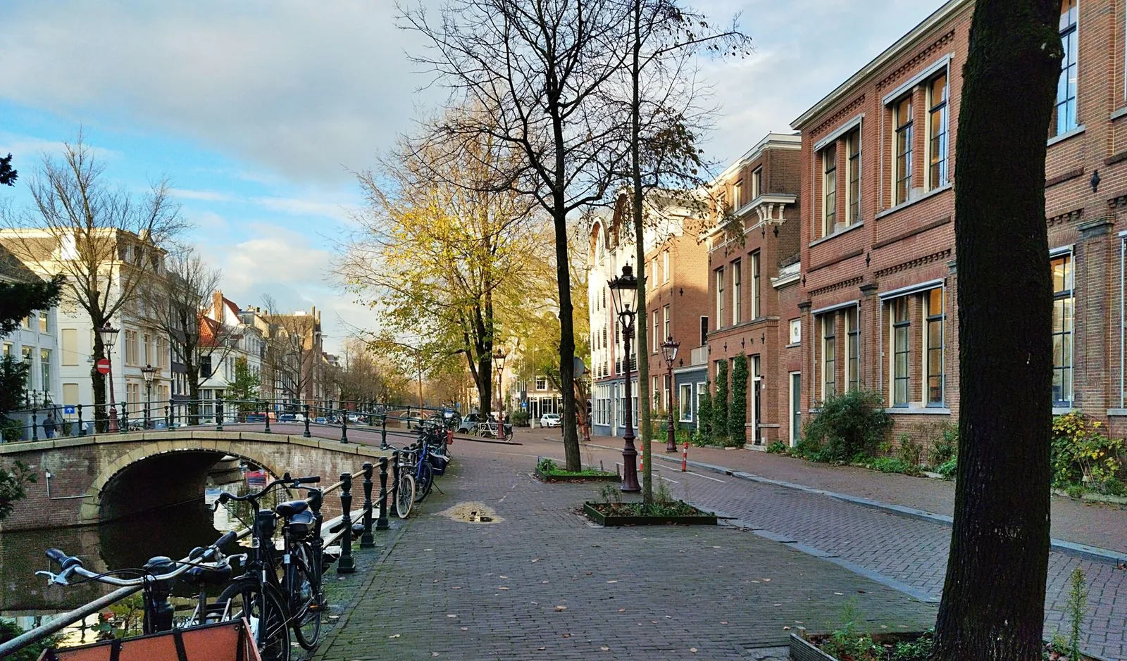 Vista de una calle con casas a lo largo del canal