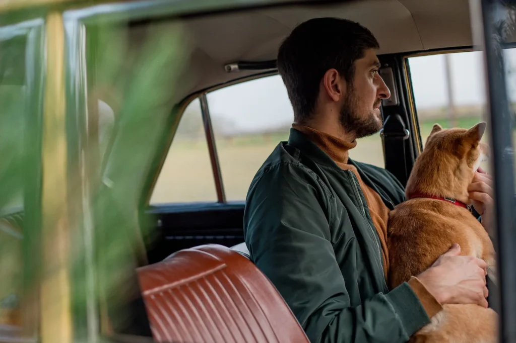 Perro dentro de una jaula de transporte para avión