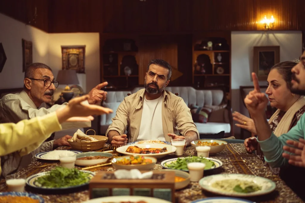 Familia reunida en la mesa durante la cena
